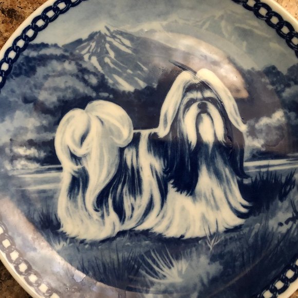 SHIZ TZU dog Tod Svendsen plate original Hundeplatte Denmark blue & white - Picture 3 of 5